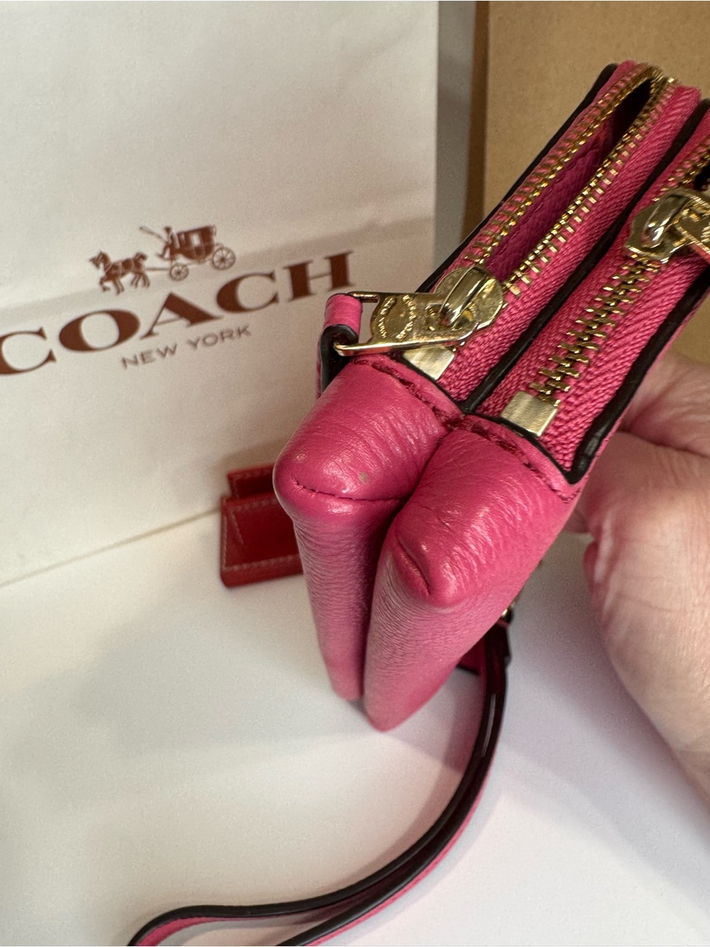 COACH Pink Pebbled Leather Zip Wristlet - Picture 7 of 8